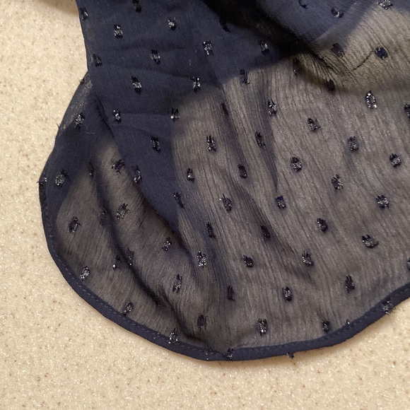 LOFT Dark Blue Blouse with Sheer Sparkly Dot Sleeve Women Size Small - Picture 11 of 11